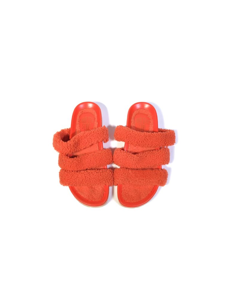 Charlotte Stone Sandals Fluffy Shearling Orange Slides Womens Size 9